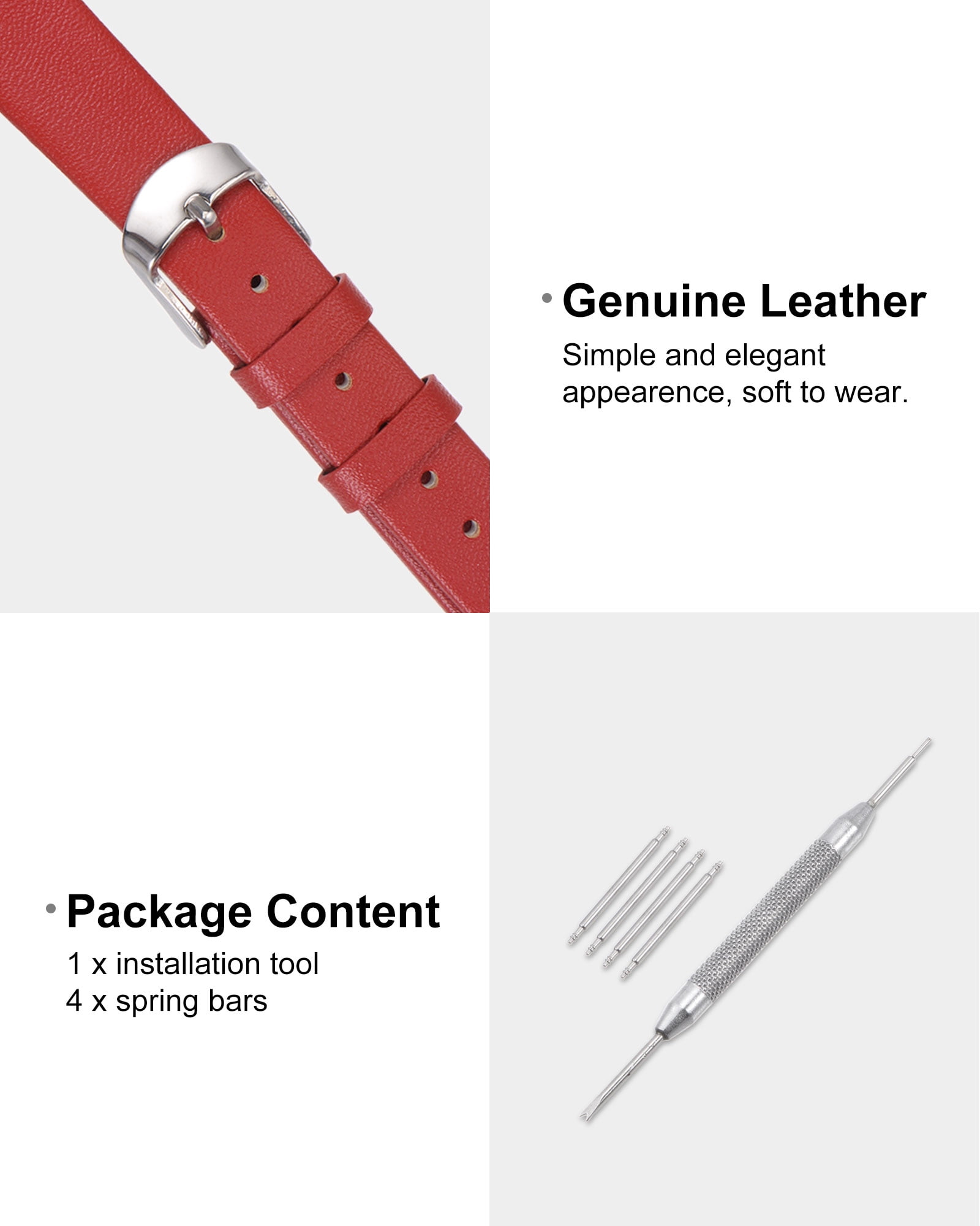 Unique Bargains Multi-sizes Genuine Leather Band Flat Thin Elegant Leather Watch Strap  18mm Red Band with Silver Buckle