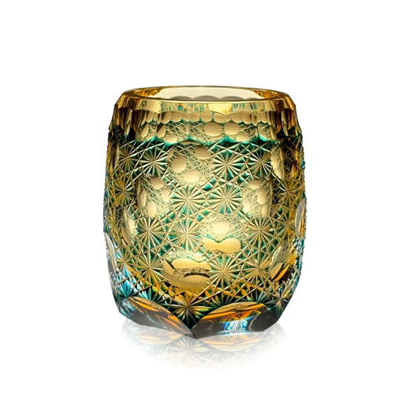 Vintage Edo Tokyo Kiriko Hand-Cut Crystal Whisky Glass, Japanese Hand-Blown Lead-Free Crystal, Diamond Cut 7oz Rocks Glass with Gift Box