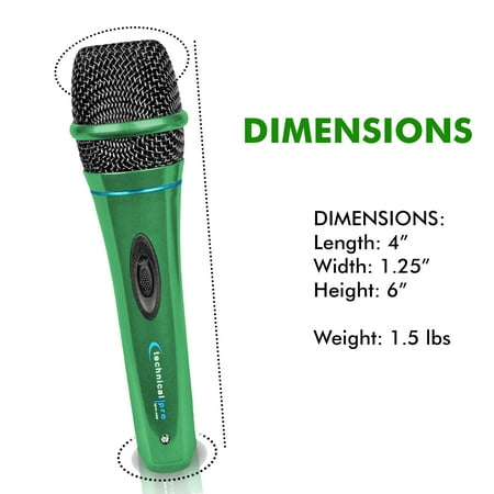 Set of 4 Professional Portable Microphone with Digital Processing, Steel Construction, Singing Machine, 10 Ft Cable Wired Mic Included, XLR to 1/4, Green Karaoke DJ Wired Microphone, Church