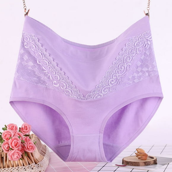 Reduced Price,High Waist Underwear, Solid Lace, Women's Large, Breathable Mesh, Comfort Fit, Summer Undergarments, Seamless Design, for Workout, Everyday Wear Trendy Everyday Look|Cotton,Purple