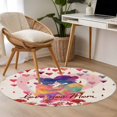 thumbnail image 5 of Mother's Day Round Living Room Rugs 3.3 ft, Retro Watercolor Heart Red Carnation Flower Silhouettes Washable Area Rug with Non-Slip Sturdy Edge Binding Round Front Door Mat Floor Carpet for Entryway, 5 of 9