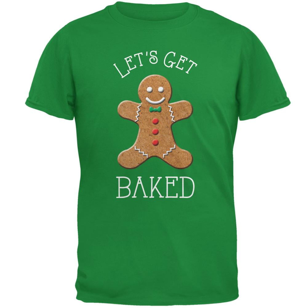Christmas Gingerbread Man Let s Get Baked Irish Green Adult T Shirt