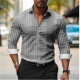 thumbnail image 1 of Camisa estampada casual a rayas con bloques de color para hombre ropa de trabajo al aire libre uso diario camisa de manga larga con solapa de primavera y verano, 1 of 6