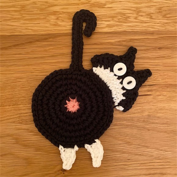 Czzoypi Drink Coasters Cute Cat Design Coaster Funny Crochet Mug Coaster Absorbent Hand Woven Drink Mat for Decoration Lovers Gifts for Women Drink Cup Non-slip Heat-Resistant