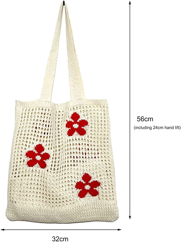 CoCopeaunt Crochet Bags for Women Knitted Tote Bag Faircore Hobo Bag Aesthetic Fairy Grunge Tote Bag Hollow Shoulder Handbags