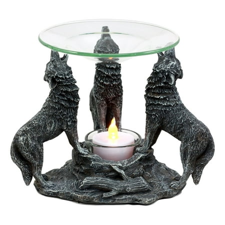 Scent Burners Wax Ebros Moonlight Three Howling Wolves Oil Warmer Or Wax Tart Burner Aroma Scent Diffuser Statue Faux Stone Resin Wolf Themed Decorative Figurine ()