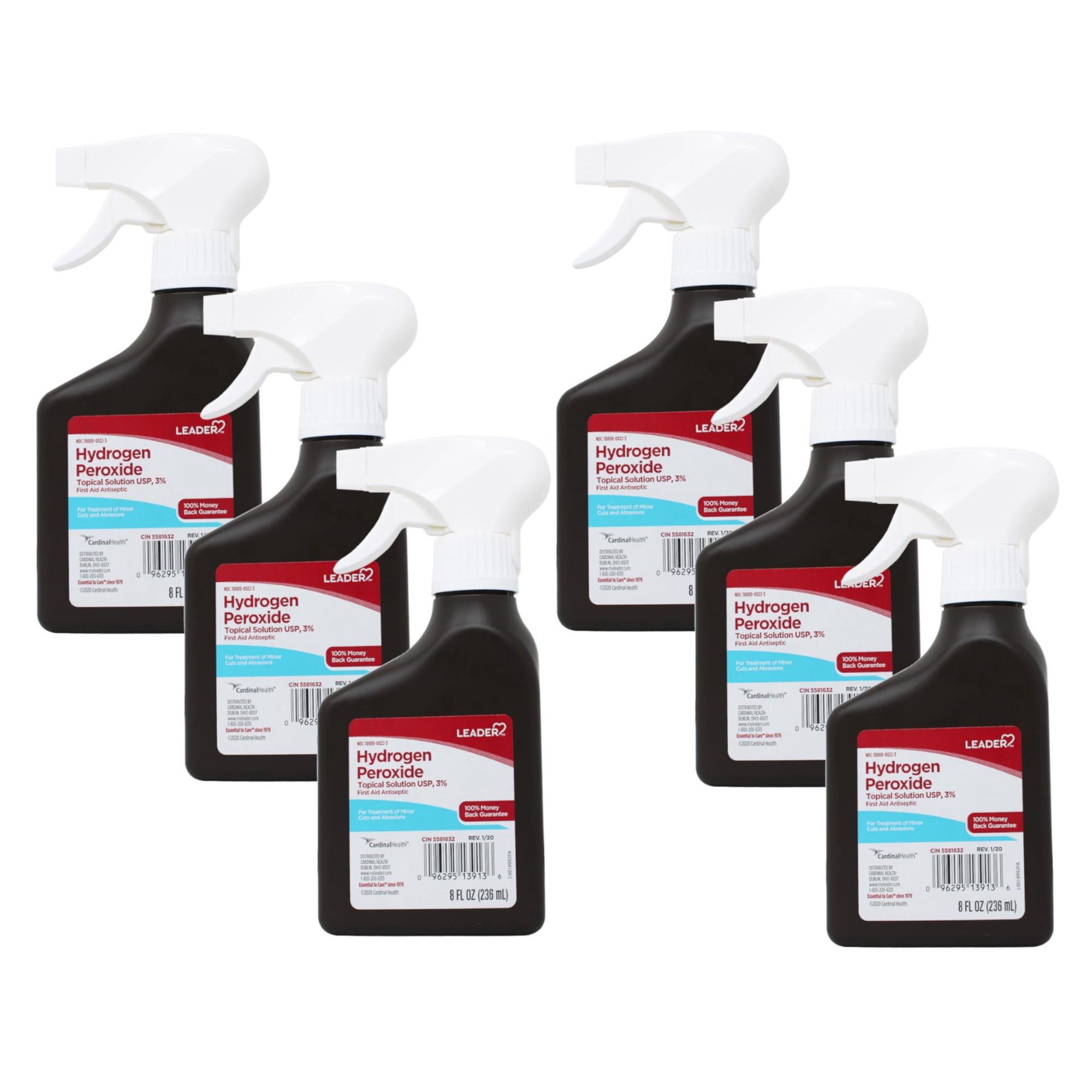 Leader Hydrogen Peroxide First Aid Antiseptic Topical Solution USP, 3% Spray Bottle 8 fl oz - 6 Pack