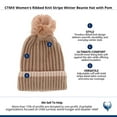 thumbnail image 3 of CTM  Ribbed Knit Stripe Winter Beanie Hat with Pom (Women), 3 of 3