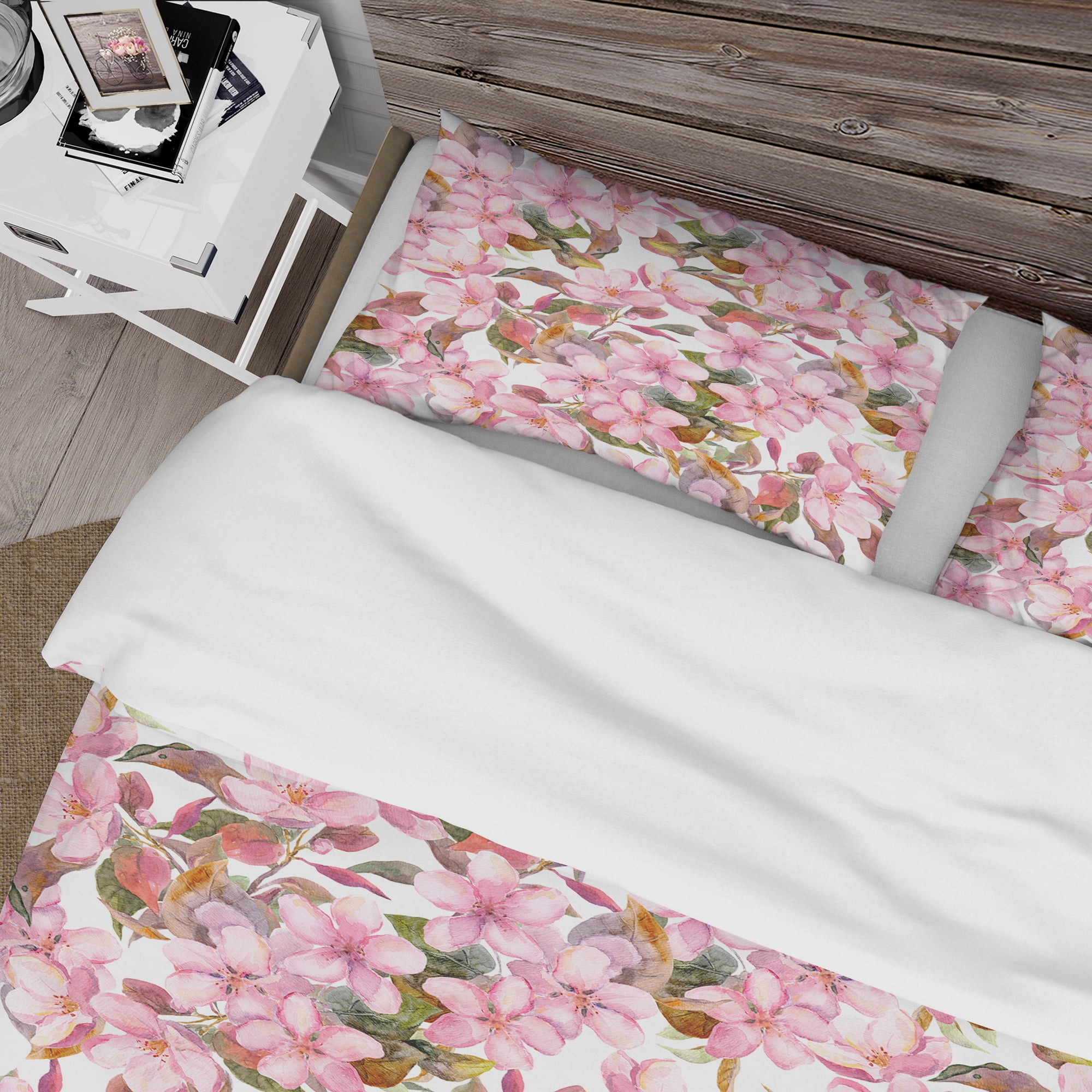 Designart 'Pink Blossoming Tropical Flowers' Abstract Duvet Cover Set