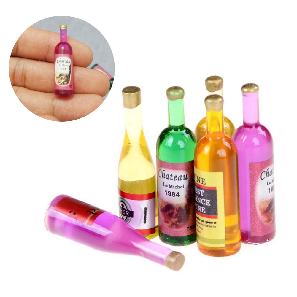 6Pcs Colorful Wine Bottles Miniature For 1:12 Dollhouse Kitchen  Decor