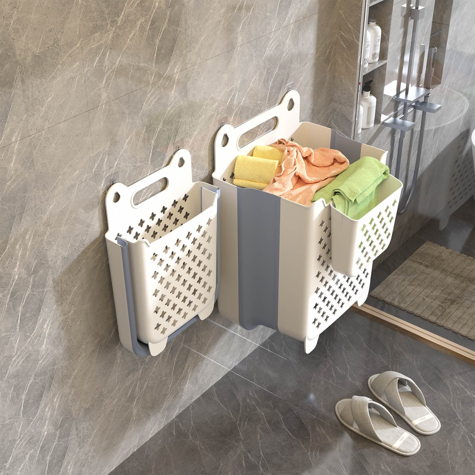 AZXY Plastic Laundry Basket,Large Tall Dirty Clothes Basket for Bathroom Toys,Flexible Laundry Hamper,Hanging Collapsible Foldable Dirty Clothes Hampers