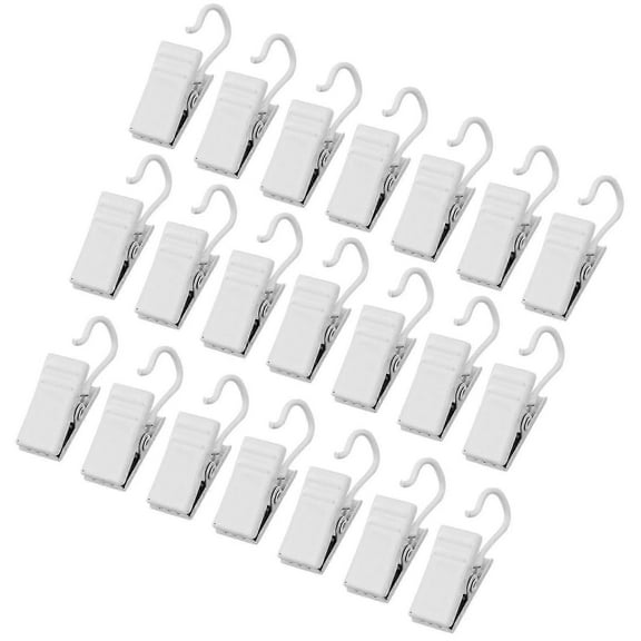 50 Pack Small Heavy-Duty Hook Clip Set Metal Curtain Hangers Clips White