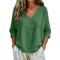 thumbnail image 5 of Womens Floral Babydoll Tops，Lightweight Gauze 3/4 Sleeve Blouses Office Work Tops Boho Floral Tops 3/4 Puff Sleeve Pleated Blouse Womens Summer Tops Peasant Blouses Peplum Tops For Women M, 5 of 8