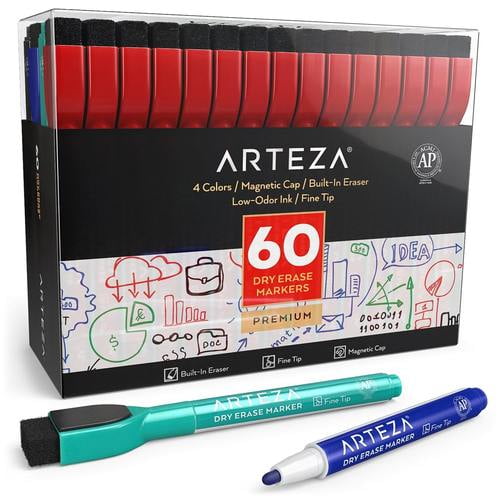 ARTEZA Dry Erase Markers with Eraser, Pack of 60 (with Fine