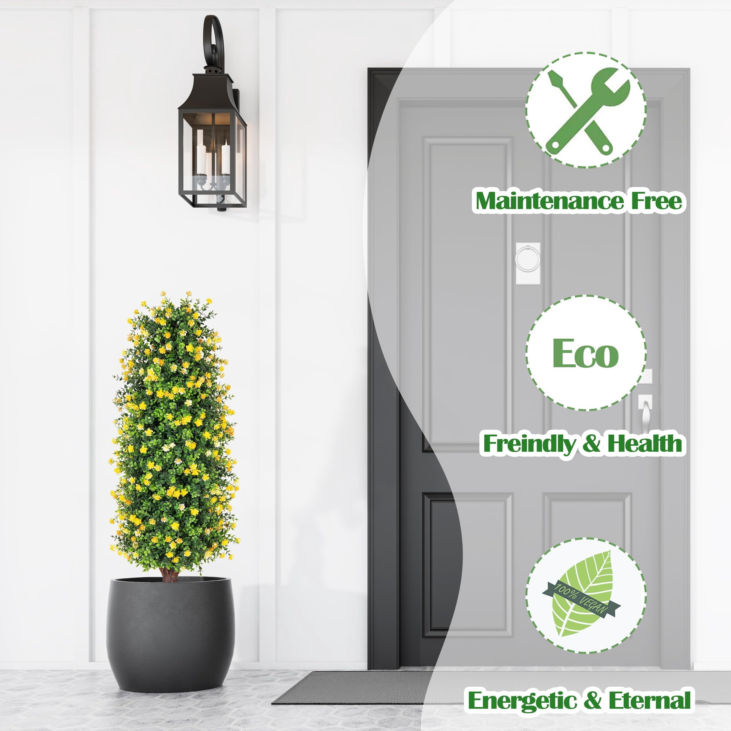 Bibana Artificial Rose Tree 3FT- Fake Floral Plant Tree in Pot- Decorative Topiary Plant - Cement Filled Potted Faux Flower Plant for Home Office Porch Decor Indoor Outdoor(set of 2)
