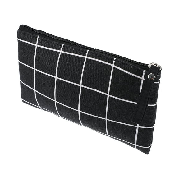 1 Pc Women Durable Lattice Large Cosmetic Bag for Travel Vacation Bathing Black Canvas