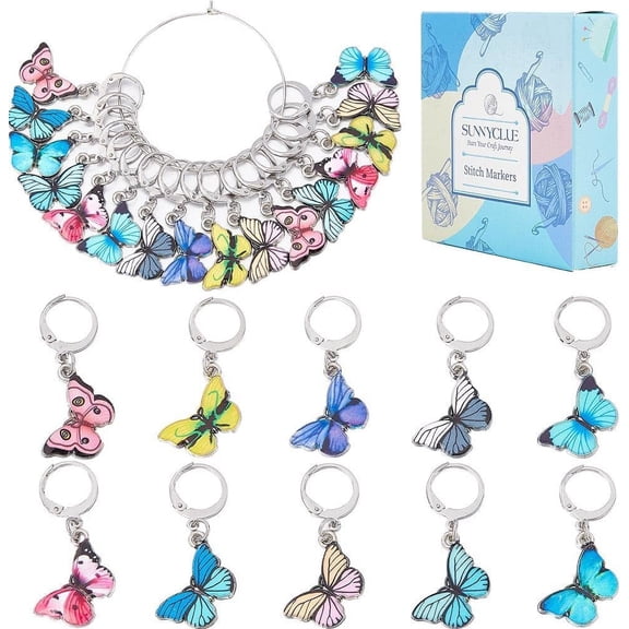 1 Box 20Pcs Stitch Markers Cute Butterfly Lobster Clasp Charms Crochet Stitch Marker Removable Knitting Stitch Markers Metal Crocheting Markers for Sewing Weaving Knit Threading DIY Craft diy