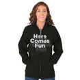 thumbnail image 4 of Here Comes Fun Cool Party Saying Unisex Fleece Graphic Zip Up Hoodie Brisco Brands 3X, 4 of 5
