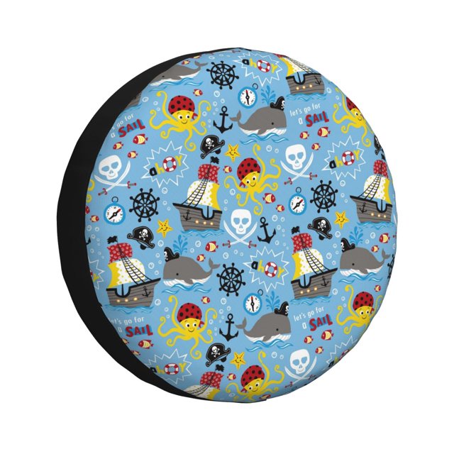 Fotbe Pirate Marine Animals Funda de Llanta de Repuesto con Estampado, Engrosada, Ajuste Universal para Jeep, Remolque, RV, SUV, Camión-17 inch