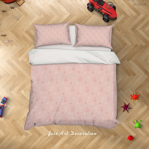 3D Cartoon Pink Animal Juego de Funda de edredón Juego de Funda de edredón Fundas de almohada Lxl