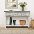 thumbnail image 3 of LuxenHome Distressed White Wood and Metal 3-Drawer 1-Shelf Console and Entry Table, 3 of 10