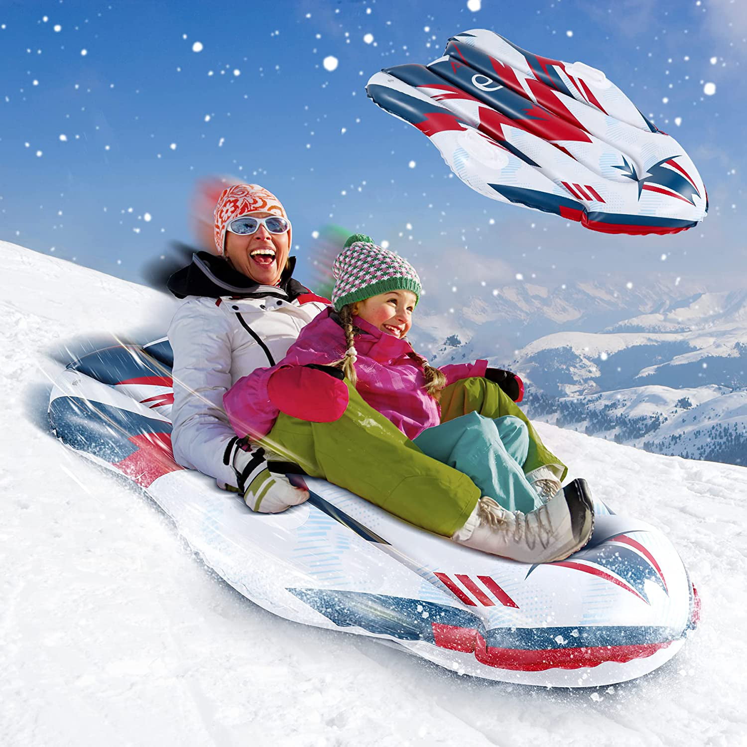 47in Christmas Large Inflatable Snow Sledding Tube with Handles for Winter Christmas Snow Winter Outdoor Fun Thickening Material Freeze-Proof Wear Snow Tube for Adults Kids Inflatable 