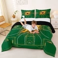 thumbnail image 3 of Castle Fairy Futuristic Basketball Court Print Queen Comforter Set 3 Pieces, Abstract Ball Flame Comforter Sets Queen, Green Gold Orange,Black Reversible,1 Comforter and 2 Pillowcases, 3 of 6