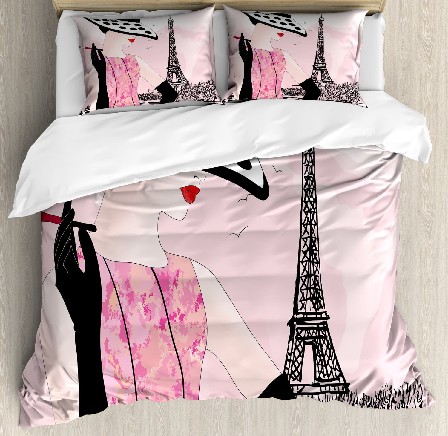 Paris Cityscape Bedding Set for Girls Boys Children Eiffel Tower Comforter Cover Decorative Modern French Style Duvet Cover Trip Design Sunset Bedspread Cover Full Size 3Pcs Bedclothes 