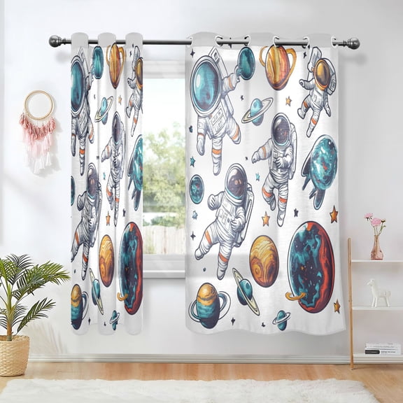 Yayeee Window Curtains Light Filtering 63"x42" Grommet Panel Pair Home Living Room Decor, Astronaut Planet