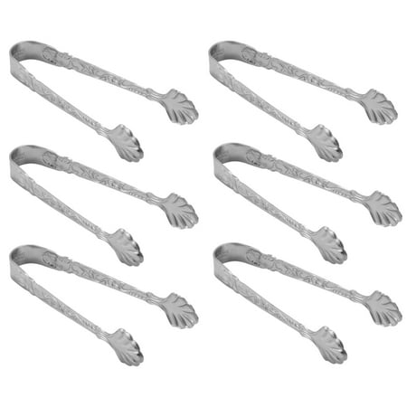 

6 Pcs Vintage Relief Stainless Steel Ice Square Clips Sugar Tongs Foods Clips Kitchen Serving Tong Barware(Silver)