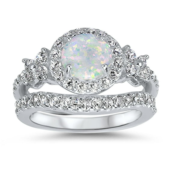 Vintage Sterling Silver White Opal Wedding Engagement Ring Set for Women Size 6