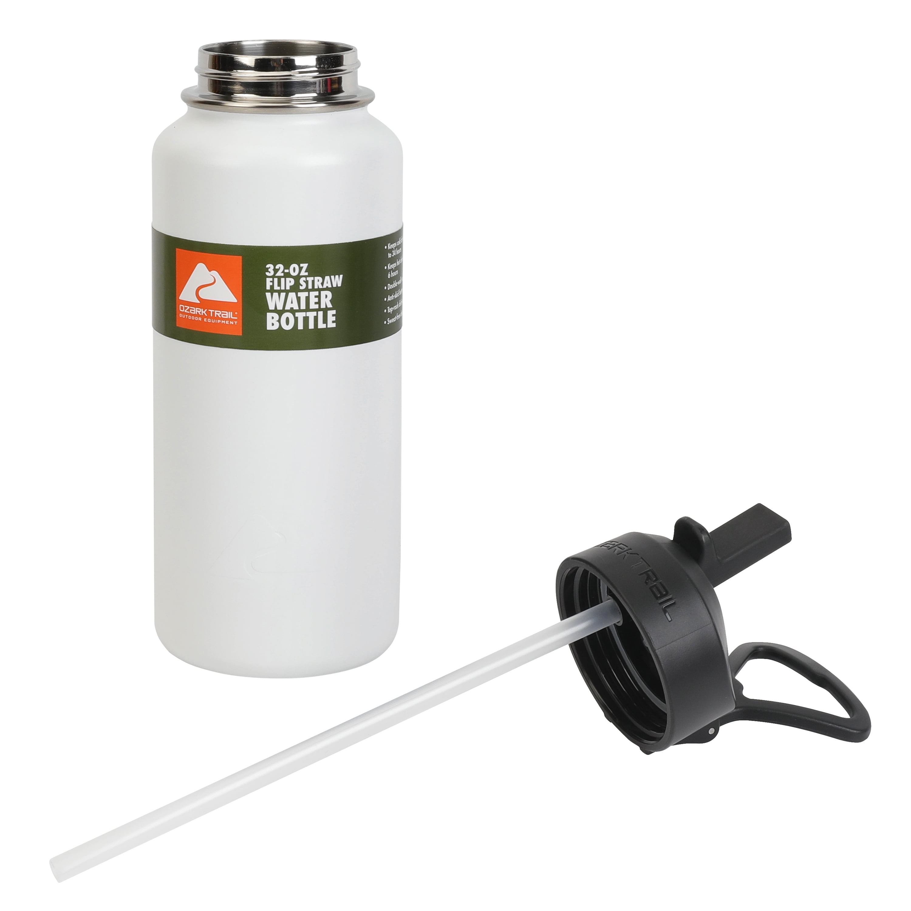 (3 pack) Ozark Trail 32oz Insulated Stainless Steel Water Bottle with Handle and Flip Lid, White, 1 Each