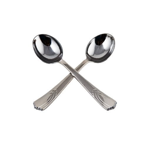 Silver Medium Weight Plastic Soup Spoons 24 Count (1 Pack)
