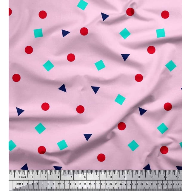 Soimoi Poly Georgette Fabric Square,Dot & Triangle Geometric Printed Craft Fabric by The Yard 52 Inch Wide