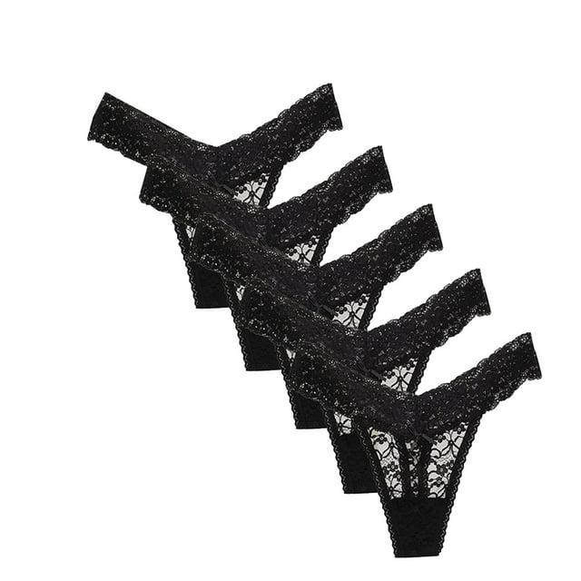 Womens Sexy Thong String Trousers Pack Lace Soft Lingerie Underwear Pack Of 5