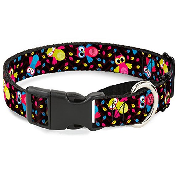 Buckle-Down Flying Owls with Leaves Black Multi Color Martingale Dog Collar