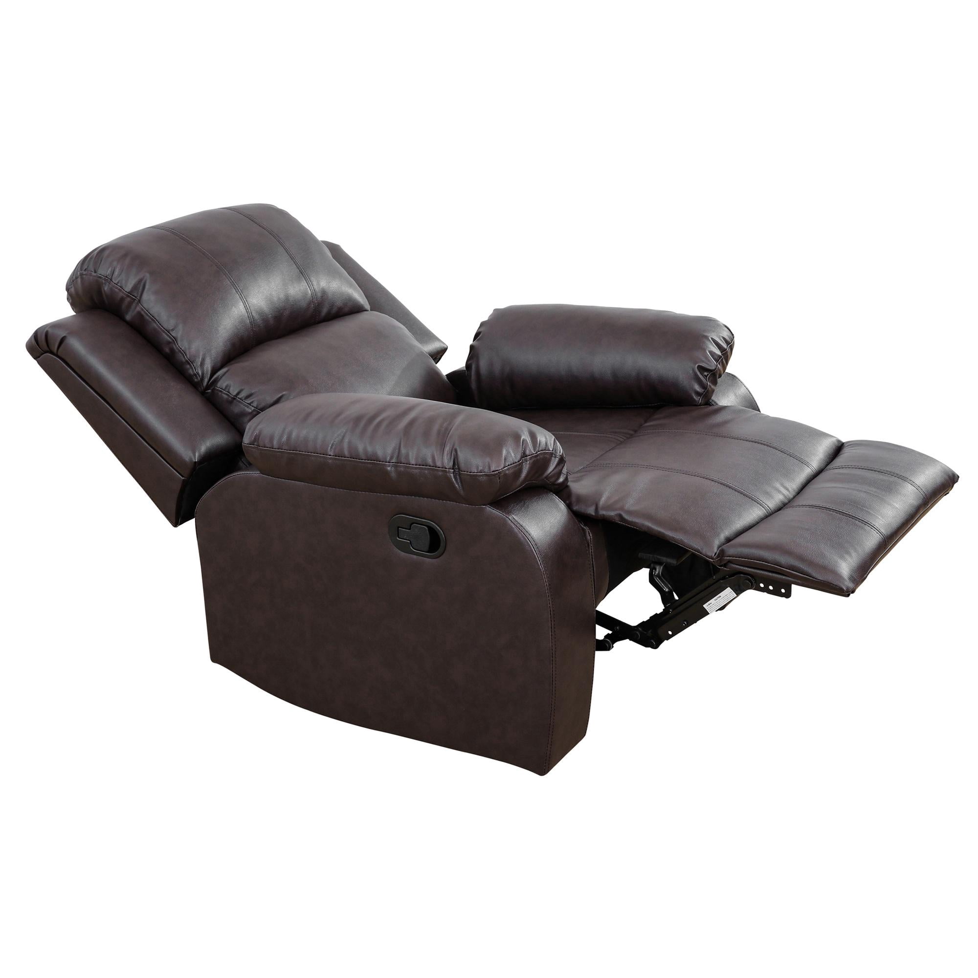 Gewnee Manual Recliner Chair, Overstuffed Faux Leather Single Sofa for Living Room Bedroom,Dark Coffee