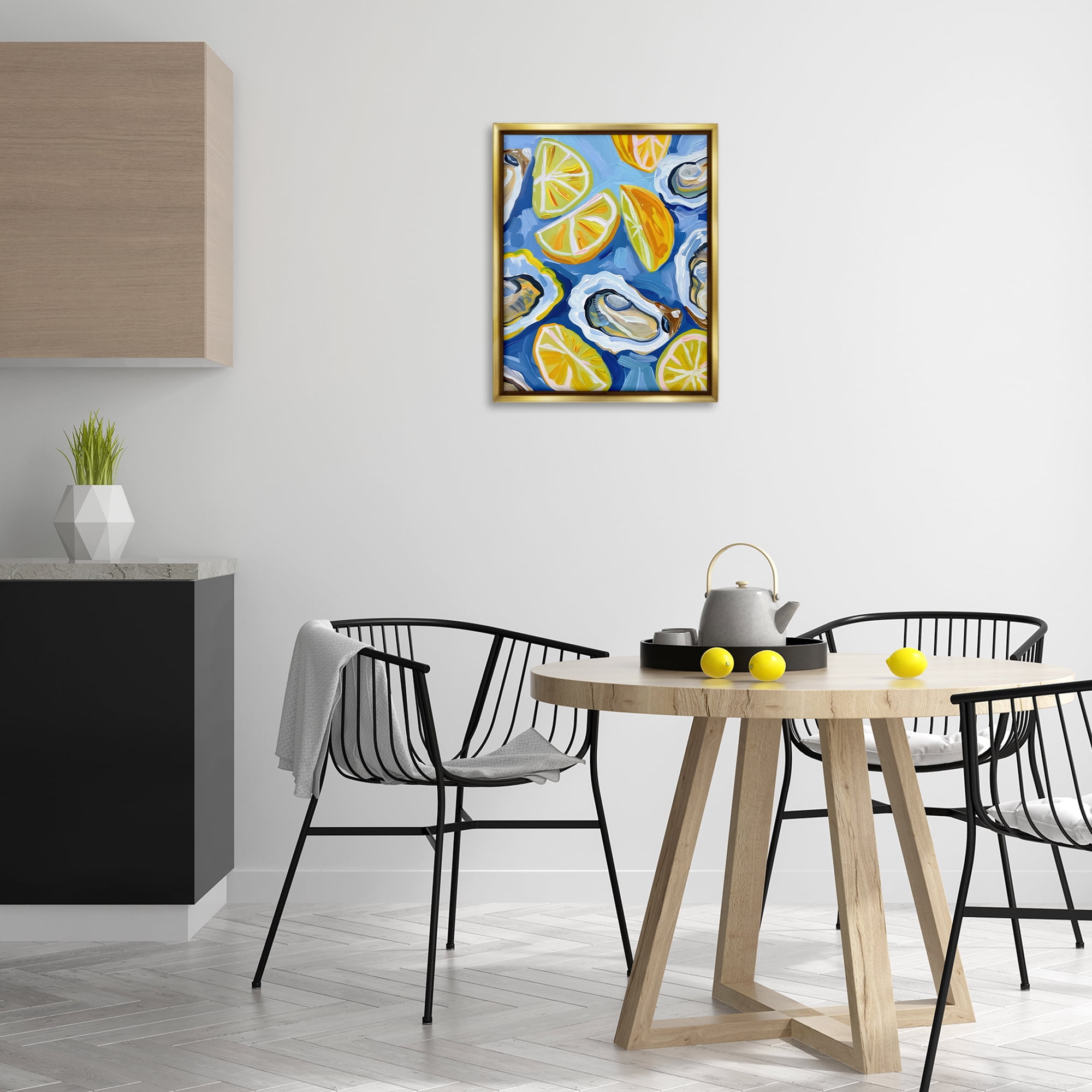 Stupell Industries Lemon & Oyster Pattern Food & Beverage Painting Gold Floater Framed Canvas Art Print Wall Art, 17 x 21