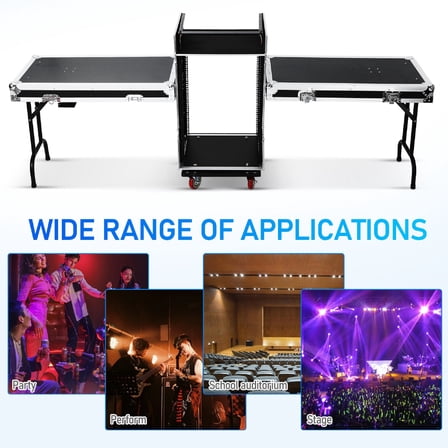 Foxnovo Professional Dj Table with Foam Drawer, Black Wood and Aluminum