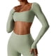 thumbnail image 5 of Tops cortos de yoga for mujer, camiseta de manga larga con cuello cuadrado, camisetas básicas elásticas ajustadas, camisetas deportivas for ejercicio al aire libre y gimnasio, 5 of 6