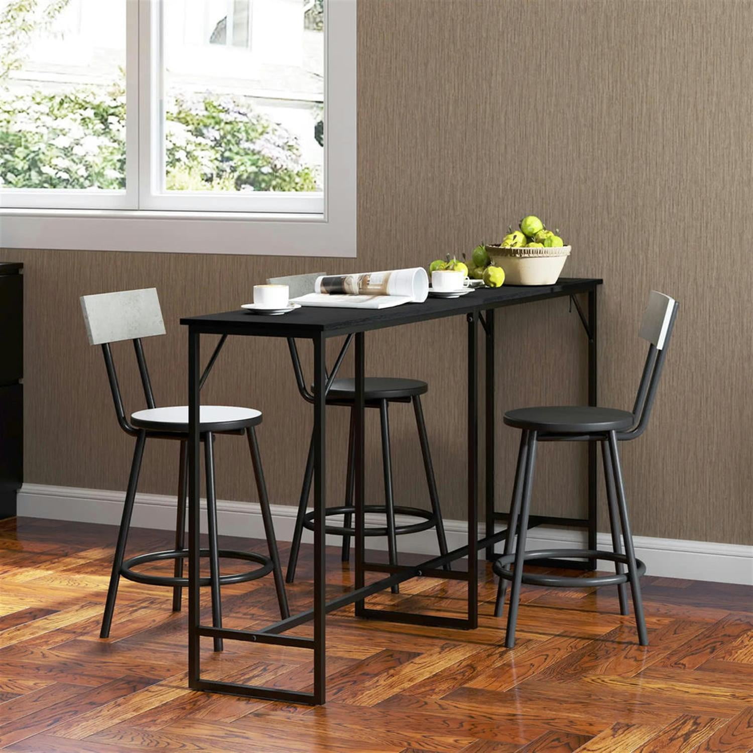 Demi Bonn 70"dustrial Bar Tables with Charging Station, Steel Rectangular Bar Height Pub Table for 4 to 6 People for Dining Room, Home Office, Black