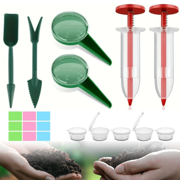 11 PCS Mini Seed Spreader Set, Mini Sowing Seed Dispenser, Small Garden Seed Planter Tool, Hand held Manual Seed Spreader with Seedlings Dibber