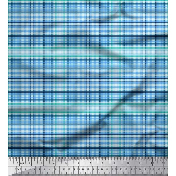 Soimoi Moss Georgette Fabric Plaid Check Print Sewing Fabric Yard 42 Inch Wide