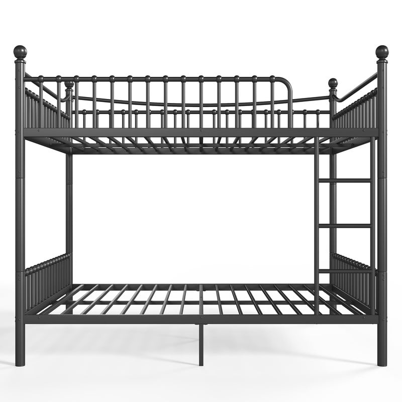 Queen over Queen Metal Bunk Bed with Curved Guardrail, Round Tube Bedpost Detachable Bed Frame for Kids, Teens & Adults