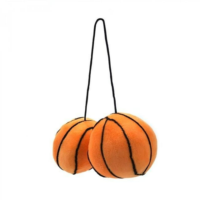 Fuzzy Hanging Rearview Mirror Basketballs - Orange & Black, Pack of 2
