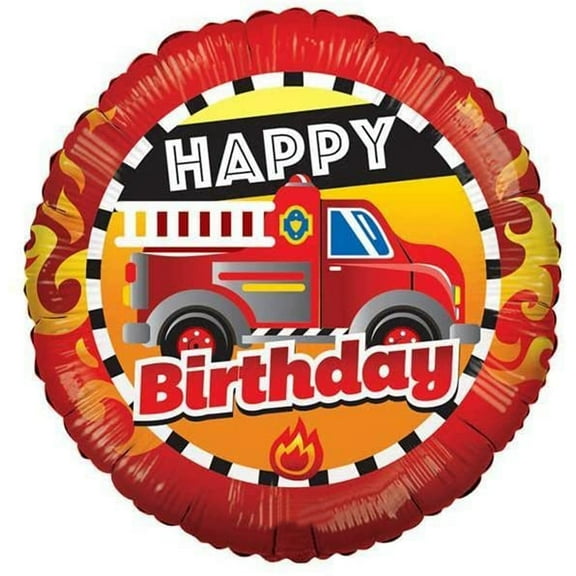 18" Fire Engine Happy Birthday Foil Balloon