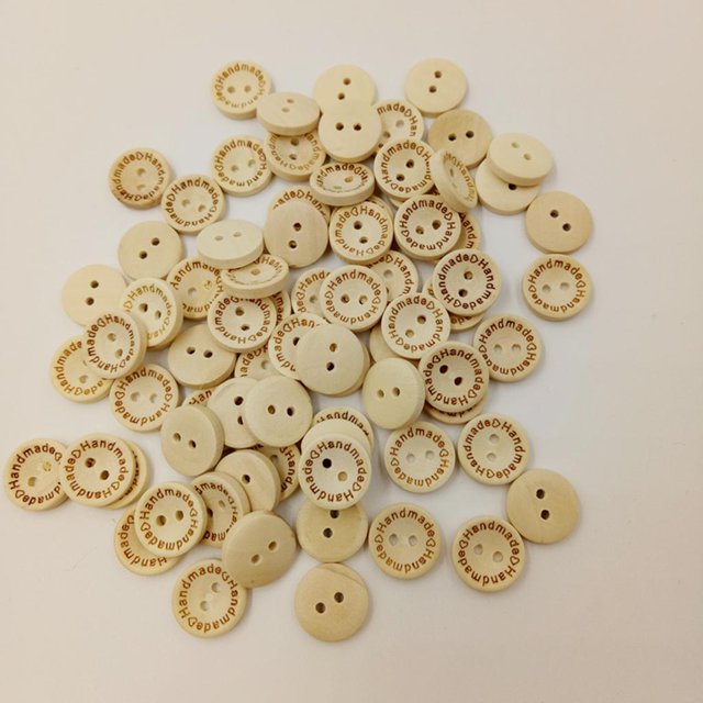 100pcs Botones de Accesorio de Agujeros 15mm de Multifuncionales de Bricolaje Soledad Botones de Madera