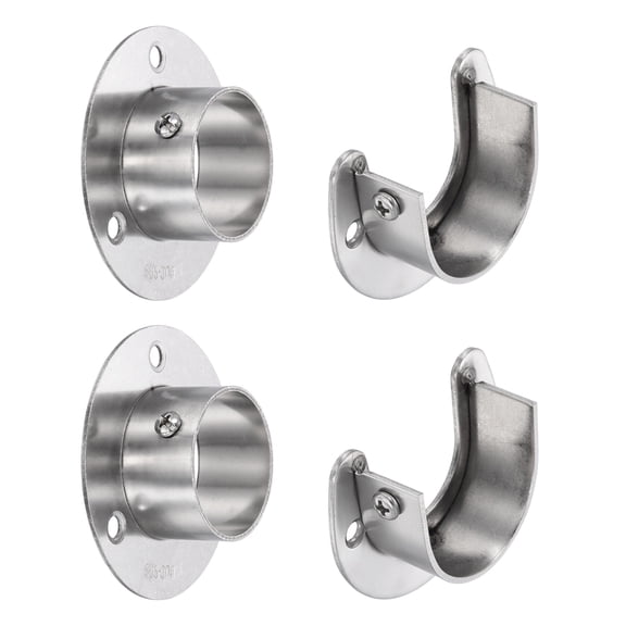 Uxcell 4 Pack Closet Pole Sockets, 1-1/2" 304 Stainless Steel Flange Rod Holder, 0.9" Height Closet Rod End Supports for Closet Wardrobe Shower Curtain, Silver