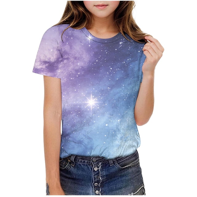 WRKEKC T-Shirts Garçons Manches Courtes Col Rond Imprimé Étoile Décontracté Été Quotidien Doux Léger T-Shirt 3-14 Ans