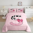 thumbnail image 2 of Erosebridal Monogrammed Letter Bedding Twin Comforter Set,Cattle Print Down Comforter,Lightweight Reversible Bedding Sets Twin with Comforter,Pink Bow Tie Decoration,3pcs, 2 of 8